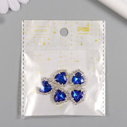 Цена за 5 шт. Декор для творчества металл «Медальон сердце в стразах», синий, 1.8×1.7 см