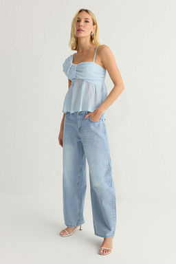 Trendyolmilla Ac?k Mavi Omuz Baglama Detayl? Dokuma Bluz TWOSS25BZ00105  фото 2