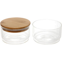 Банка для продуктов стеклянная "Хай-Тек" в наборе 2*400мл с бамбуковой крышкой 11*6см