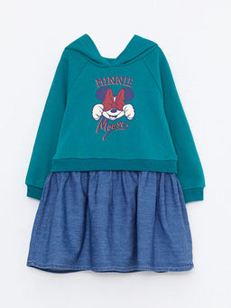 Kap??onlu Uzun Kollu Minnie Mouse Bask?l? K?z Bebek Elbise