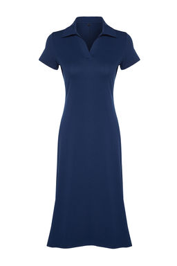 TRENDYOLMILLA Lacivert Polo Yaka Skater/Belden Ac?lan Pamuklu Esnek Orme Midi Elbise TWOSS24EL00480 фото 5