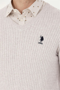 Свитер мужской U.S. Polo Assn каменный меланж хлопок  фото 7