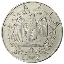 Монета 2 лиры 1940 года Италия