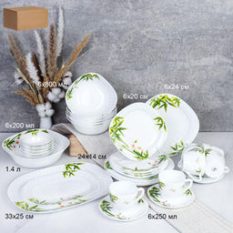 Столовый набор 39 предмет квадратный / GRAY Sq 39/75 (6773) /уп 2/ Бамбук с орхидеей