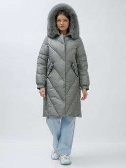 Пальто женское зимние с мехом песец люкс класса серого цвета 1316Sr