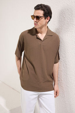 TRENDYOL MAN Haki Oversize/Genis Kesim Burumcuk Dokulu Premium Kalite Polo Yaka T-shirt TMNSS25PO00018 - Trendyolmilla фото 2