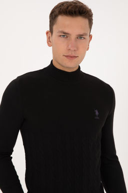 Erkek Slim Fit Yar_m Bal_k__ Yaka Siyah Kazak - U.s. polo assn фото 2