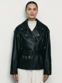 Куртка из искусственной кожи с ремнём / Zarina  фото 3