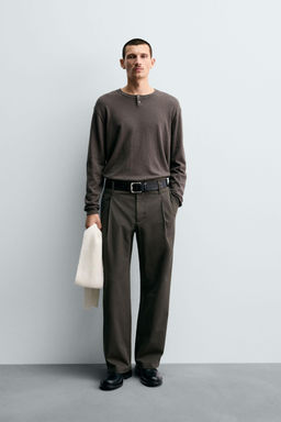 COTTON-VISCOSE PLEATED TROUSERS
