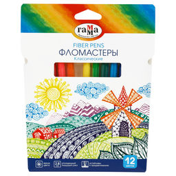 Фломастеры ГАММА "Классические" 12цв. (130822_12) смываемые, карт.уп.
