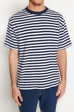 TRENDYOL MAN Siyah Oversize/Genis Kesim Cizgili K?sa Kol T-Shirt TMNSS20TS0511 - Trendyolmilla фото 4