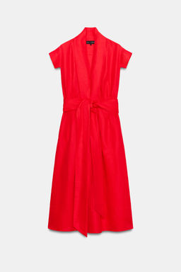VESTIDO MIDI CON LINO ZW COLLECTION / Rojo - Zara фото 6