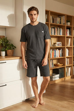 TRENDYOL MAN Lacivert Oversize Fit Fitilli Orme Sortlu Pijama Tak?m? TMNSS25PT00030 - Trendyolmilla фото 11