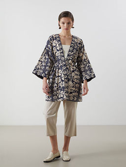 ?al Yaka Desenli Oversize Kad?n Kimono