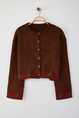 Kahverengi Yumusak Dokulu Cicek Desenli Triko H?rka TWOAW26HI00152 - Trendyolmilla фото 5