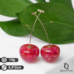 Серьги пластик Ягодка черешня, цвет красный в золоте