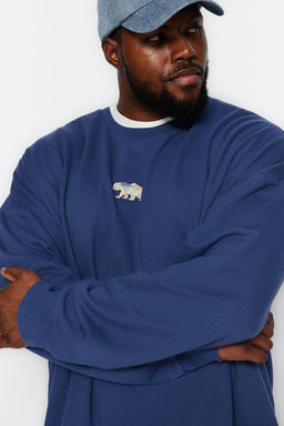 TRENDYOL MAN Siyah Buyuk Beden Oversize/Genis Kesim Hayvan Nak?s Ici Polar/S?cak Tutan Sweatshirt TMNAW24AO00011 - Trendyolmilla фото 2