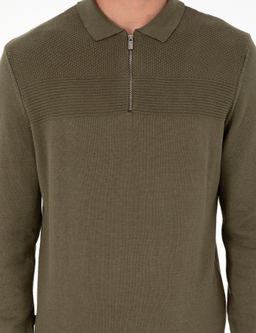 Koyu Haki Slim Fit Fermuarl_ Polo Yaka Triko Kazak - Pierre cardin фото 6