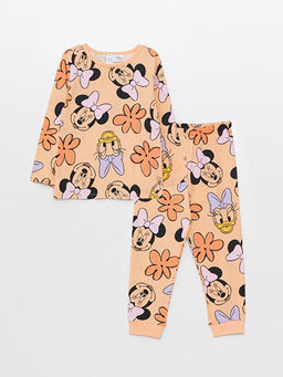 Bisiklet Yaka Uzun Kollu Minnie Mouse Bask?l? K?z Bebek Pijama Tak?m?