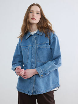 G?mlek Yaka Kad?n Jean Ceket