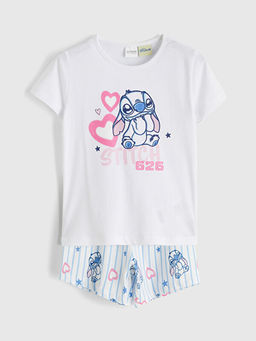 Stitch Bask?l? K?z ?ocuk ?ortlu Pijama Tak?m?