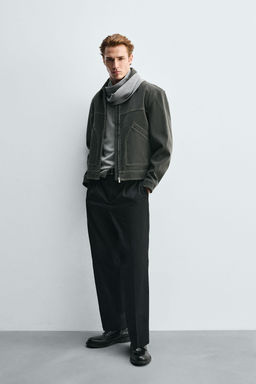VINTAGE-EFFECT FAUX SUEDE JACKET