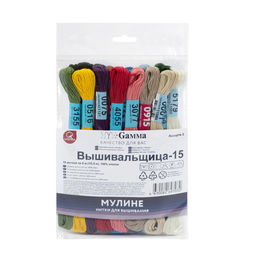 Нитки для вышивания Gamma набор мулине Вышивальщица-15 100% хлопок 15 x 8 м