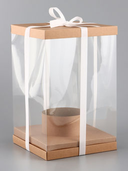 Коробка PVC, для цветов с лентой, 28?18?18 см, крафт - UPAK LAND фото 2