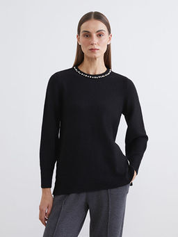 Bisiklet Yaka Ta?l? Kad?n Triko Kazak