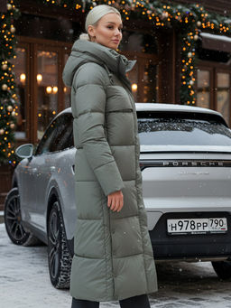Пальто утепленное стеганное зимнее с капюшоном женское цвета хаки 9611Kh - Mtforce фото 23