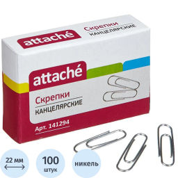 Скрепки Attache никелированные, 22 мм, негофрированные, 100 шт/уп  фото 2