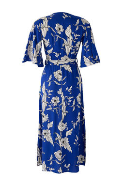 Mavi Kusakl? Cicek Desenli A Kesim Kruvaze Yaka Midi Dokuma Elbise TWOSS24EL00915