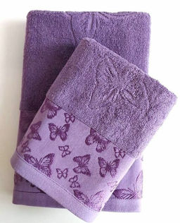 Махровое полотенце Вальс бабочек-сиренев. 70*140 см. хлопок 100%