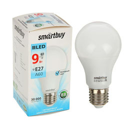 Цена за 2 шт. Лампа cветодиодная Smartbuy, E27, A60, 9 Вт, 4000 К, дневной белый свет