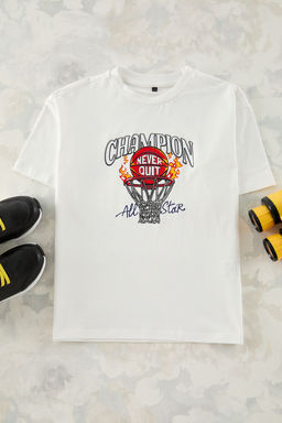 Lacivert Erkek Cocuk Slogan Bask?l? Regular/Normal Kal?p K?sa Kol Orme T-Shirt TKDSS25TS00031 - Trendyolmilla фото 4