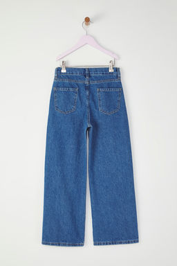 Mavi K?z Cocuk %100 Pamuk Kurdele Desenli Wide Leg Lastikli Denim Pantolon TKDSS25JE00007 - Trendyolmilla фото 4