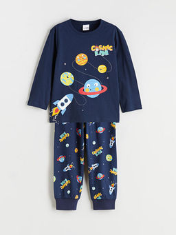 Bisiklet Yaka Bask?l? Erkek ?ocuk Pijama Tak?m