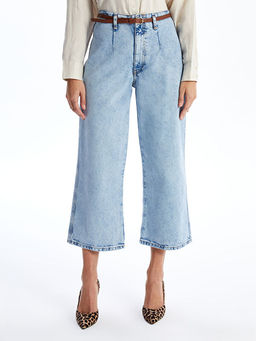 Beli Kemerli Wideleg Kad?n Jean Pantolon