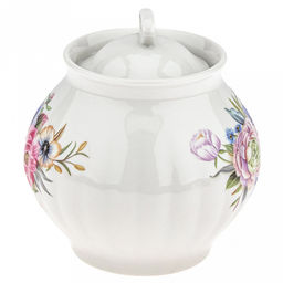 Сахарница фарфоровая "Розы 3D" 750мл, д13см, h12см, форма "Белый лебедь" (Россия)