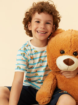 Bask?l? Erkek ?ocuk ?ortlu Pijama Tak?m?