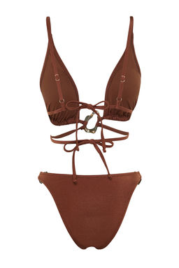 TRENDYOLMILLA Kahverengi Ucgen Aksesuarl? Regular Bikini Tak?m? TBESS24BT00013  фото 9