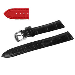 Ремешок для часов натуральная кожа черный 16 мм C16-16black-red