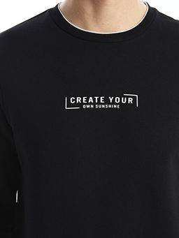 Bisiklet Yaka Bask?l? Erkek Kal?n Sweatshirt