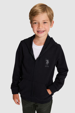 Erkek _ocuk Siyah Kap__onlu _nce Fermuarl_ Basic Sweatshirt