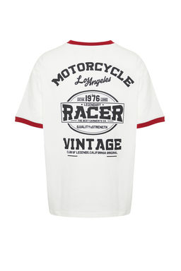 Ekru Oversize/Genis Kesim Bask?l? Renk Bloklu %100 Pamuklu T-Shirt TMNSS24TS00103