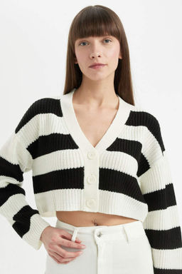 Regular Fit V Yaka Cizgili Dugmeli Triko H?rka - Defacto фото 3