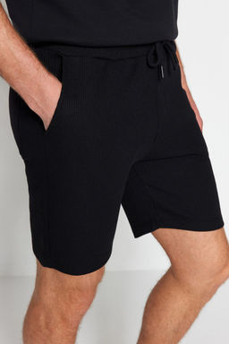 2li Paket Siyah-Gri Regular/Normal Kesim Dokulu Kordonlu Sort & Bermuda TMNSS23SR00076