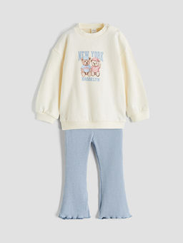 Bask?l? K?z Bebek Sweatshirt ve Tayt Pantolon