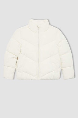 Водоотталкивающий пуховик с воротником-стойкой и полярной подкладкой для девочек - Defacto фото 9