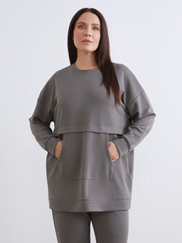 B?y?k Beden Bisiklet Yaka Kad?n Sweatshirt Tunik